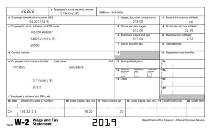W 2 Wage Statement